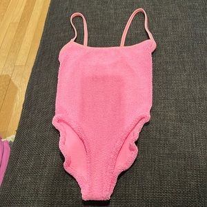 Hunza G Pamela One Piece Swimsuit, spaghetti straps, Bubblegum Pink